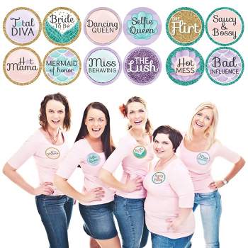 Big Dot of Happiness Trading The Tail For A Veil - Mermaid Bachelorette Party or Bridal Shower Name Tags - Party Badges Sticker Set of 12