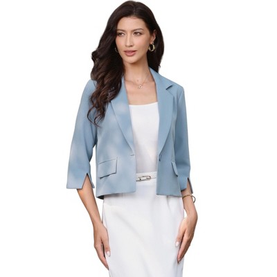 INSPIRE CHIC Women's 3/4 Sleeve Notched Collar One Button Business Casual Cropped Suit Blazer