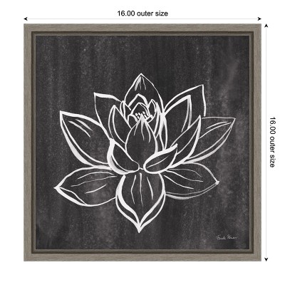 Lotus Gray Abstract Floral Canvas Wall Art with Floater Frame