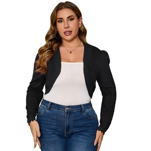 Plus Size Cardigan Sweaters for Women Open Front Long Sleeve Loose Knit Short Sweater - 1 of 4