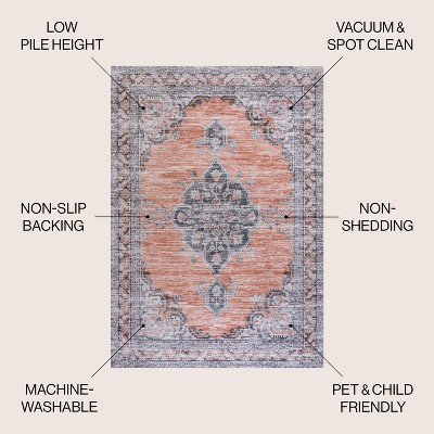 Wincer Chenille Medallion Washable Orange and Gray 5'3" x 7'7" Area Rug