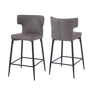 DSVIMOY Counter and Bar Stool Set of 2 Upholstered Bar Chairs with Metal Footrest for Kitchen, Gray, 26.5"*21.75"*21"