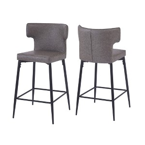 DSVIMOY Counter and Bar Stool Set of 2 Upholstered Bar Chairs with Metal Footrest for Kitchen, Gray, 26.5"*21.75"*21" - 1 of 4