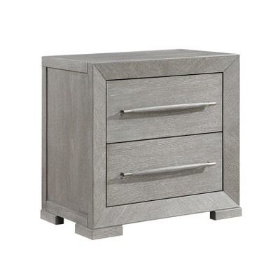 Modern Gray Finish Nightstand with 2x Storage Drawer Contemporary Bedroom Furniture, Gray Tone Handles Bedside Table 1pc