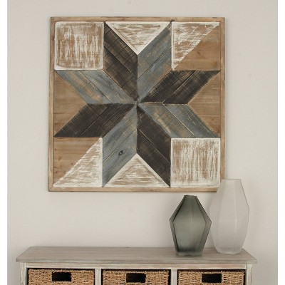 Farmhouse Wood Geometric Handmade Southwestern Wall Decor - Olivia & May: 31" Mixed Media, Black Framed Canvas
