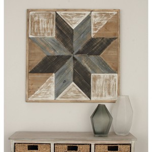 Farmhouse Wood Geometric Handmade Southwestern Wall Decor - Olivia & May: 31" Mixed Media, Black Framed Canvas - 1 of 4