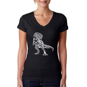 LA Pop Art Women's Word Art V-Neck T-Shirt - Dino Pics - 1 of 4