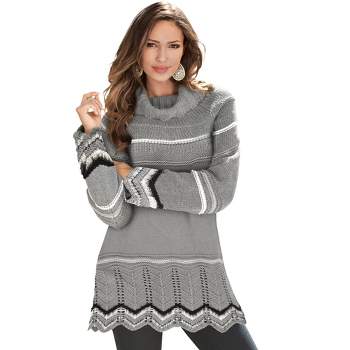 Roaman's Women's Plus Size Chevron Border Sweater