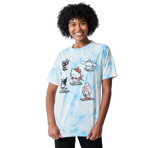 Hello Kitty & Friends Characters Skiing Women's Blue Cloud Wash Crew Neck Short Sleeve T-shirt - 1 of 3