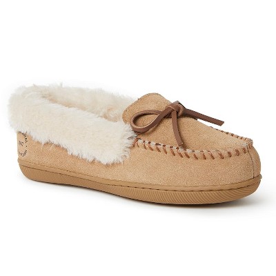 Dearfoams Women's Bethany Genuine Suede Moccasin House Shoe Slipper
