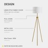 Aghana Digitals 59.75" Gold Steel Tripod Floor Lamp with 118" Cable, Fabric Shade, E26 Base & Pull - 3 of 4