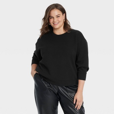 Women's Sandwash Pullover Sweatshirt - A New Day™ Black XXL