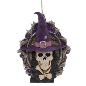 Kurt S. Adler 6.5 Inch 3D Skull Portrait On Easel Halloween Figurine , Halloween Decor Free Standing Bats (1PC) - 1 of 3