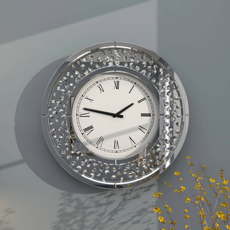 20&#34;x20&#34; Glass Mirrored Wall Clock with Floating Crystals White - Olivia &#38; May, 5 of 17