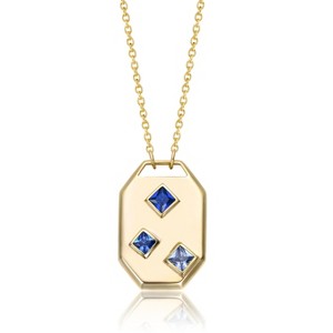 Guili 14k Gold Plated Geometric Dog Tag Pendant Necklace, featuring a striking Blue Cubic Zirconia centerpiece for a bold, modern appeal. - 1 of 2