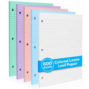 Manaloom Colorful Notebook Paper – 8.5" x 11", 150 Sheets  – College Ruled Loose Leaf Filler Paper – 4 Pack (600 Sheets Total) - 1 of 4