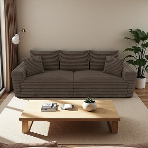 82.7" Plush Corduroy 3-Seater Sofa with Deep Seat, Soft Pillows & Ottomans - 1 of 4