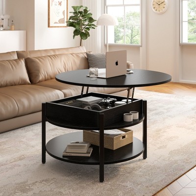 WOWLIVE 36"W Lift Top Coffee Table with Storage, Round Wood Cocktail Table for Living Room