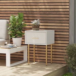 JIONJOY Contemporary White Nightstand with Raised Diamond Design, Gold Metal Legs & Spacious Drawer - 1 of 4