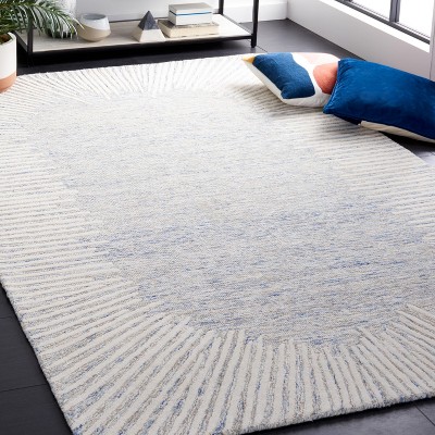 Blue and Ivory Abstract Handmade Wool 8' x 10' Area Rug