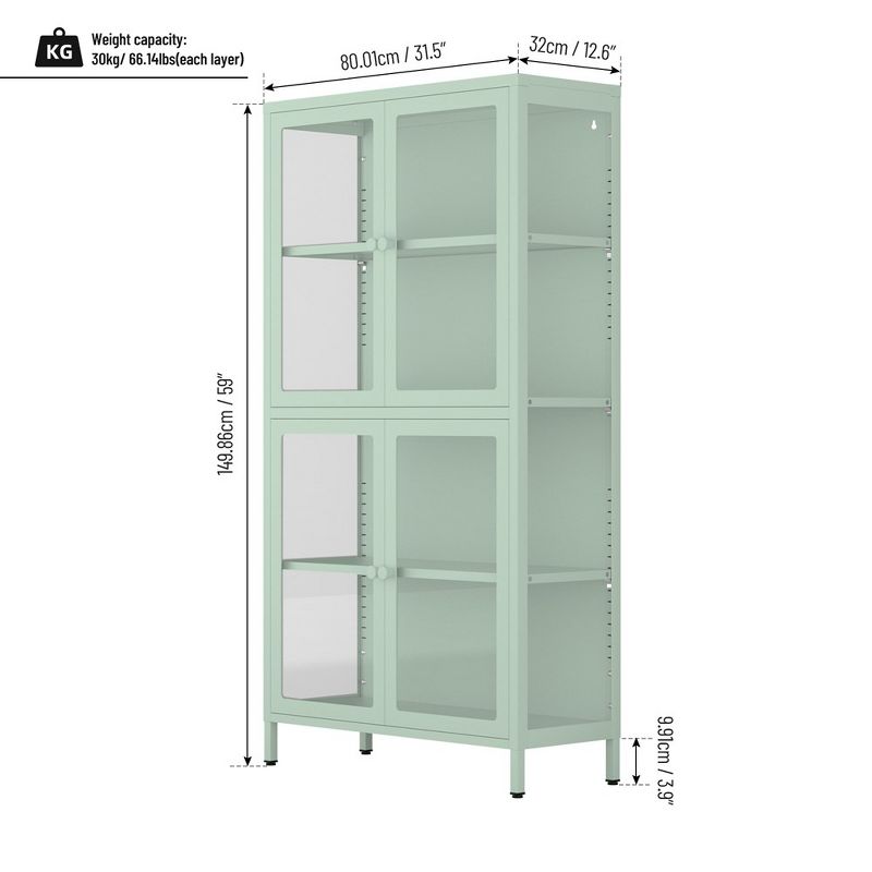 Glass Display Cabinet With Glass Doors 4-Tier Adjustable Shelves Modern Bookshelf Cabinet For Home Living Room Office, 2 of 7