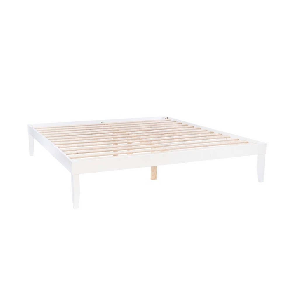 Pensy Solid Wood Mid-Century Modern King Size Platform Bed Frame White - Powell: Pine Construction, No Box Spring Needed