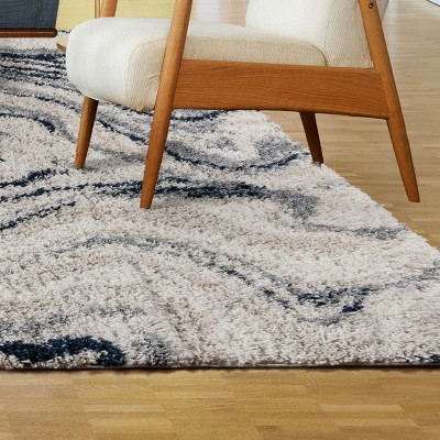 Gray and Navy Abstract Shag 5' x 7' Area Rug