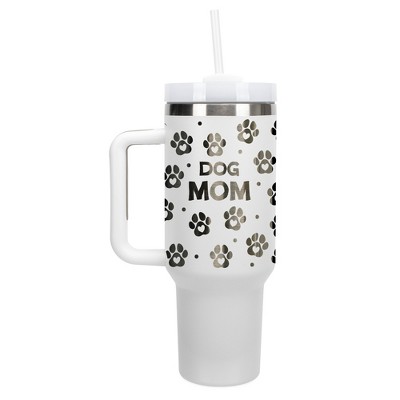 Elanze Designs Dog Mom Puppy Pawprints Hearts 40 oz. Stainless Steel, Large Water Bottle Coffee Mug, Spill & Leak Resistant, Thermal Travel Tumbler