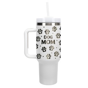 Elanze Designs Dog Mom Puppy Pawprints Hearts 40 oz. Stainless Steel, Large Water Bottle Coffee Mug, Spill & Leak Resistant, Thermal Travel Tumbler - 1 of 1