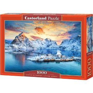 1000 Piece Jigsaw Puzzle, Sunrise on Sakrisøy, Lofoten, Norway, Majestic mountains, Stunning Arctic sunset, Adult Puzzle, Castorland C-105366-2 - 1 of 4