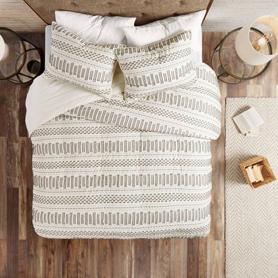 Full/Queen Rhea Cotton Coverlet Set Ivory/Charcoal