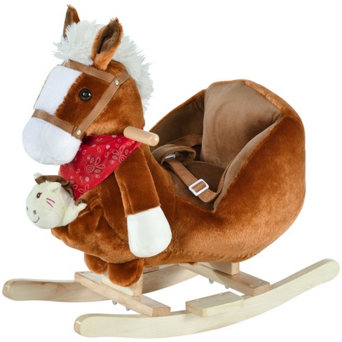 Qaba Kids Ride On Rocking Horse Toy Rocker with Fun Song Music Soft Plush Fabric for Children 18 36 Months Brown