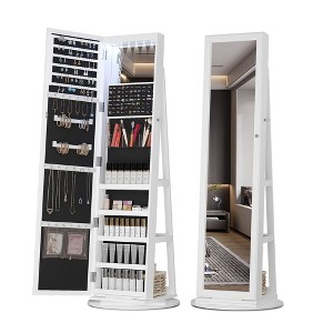 Fredees Rotatable Full-Length Jewelry Mirror Cabinet with Compartments & Built-In LED Lights - 1 of 4