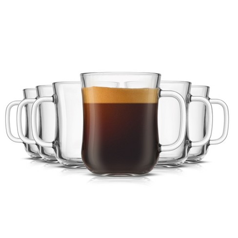 JoyJolt Diner Tea Coffee Mugs Glasses Set - 16 oz - Set of 6 Cafe Style  Clear Coffee Mug