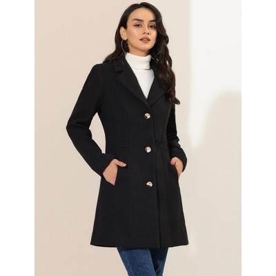 INSPIRE CHIC Women's Single Breasted Notched Lapel Long Winter Trench Coats Medium Black — фото 2