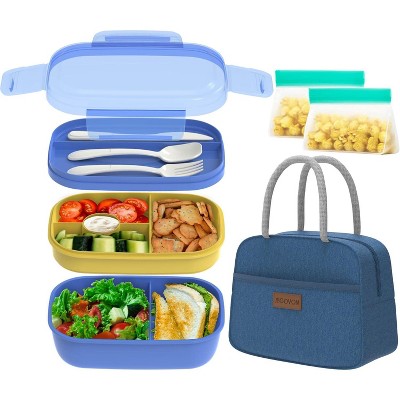 Bento Lunch Box Set - 3 Stackable Containers for Adults and Kids，lunch box for women- Includes Lunch Bag, Leak-Proof and Built-in Utensil Set