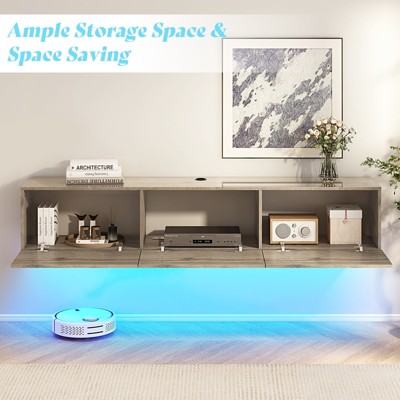 AMERLIFE Floating TV Stand with LED Lights and Power Outlet for TVs Up to 80"