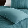 3 Pcs Stripe Stitch Reversible Quilt Set, Hotel Collection Style Solid Color Bed Blanket, Cooling Touch Cotton Filling Bedding with Matching Shams - 4 of 4