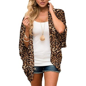 Haute Edition | Women's Lightweight Summer Cardigan Cover Up in Leopard and Floral - 1 of 3