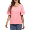 Coolmee Women's Blouses Ruffle Sleeve T Shirts V Neck Double Tiered Bell Sleeve Top - 2 of 4