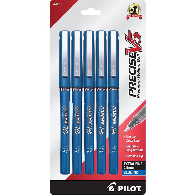 Pilot Precise V5 Rollerball Pens Extra Fine Point Blue Ink 5 Pack (26011) 379732, 1 of 5