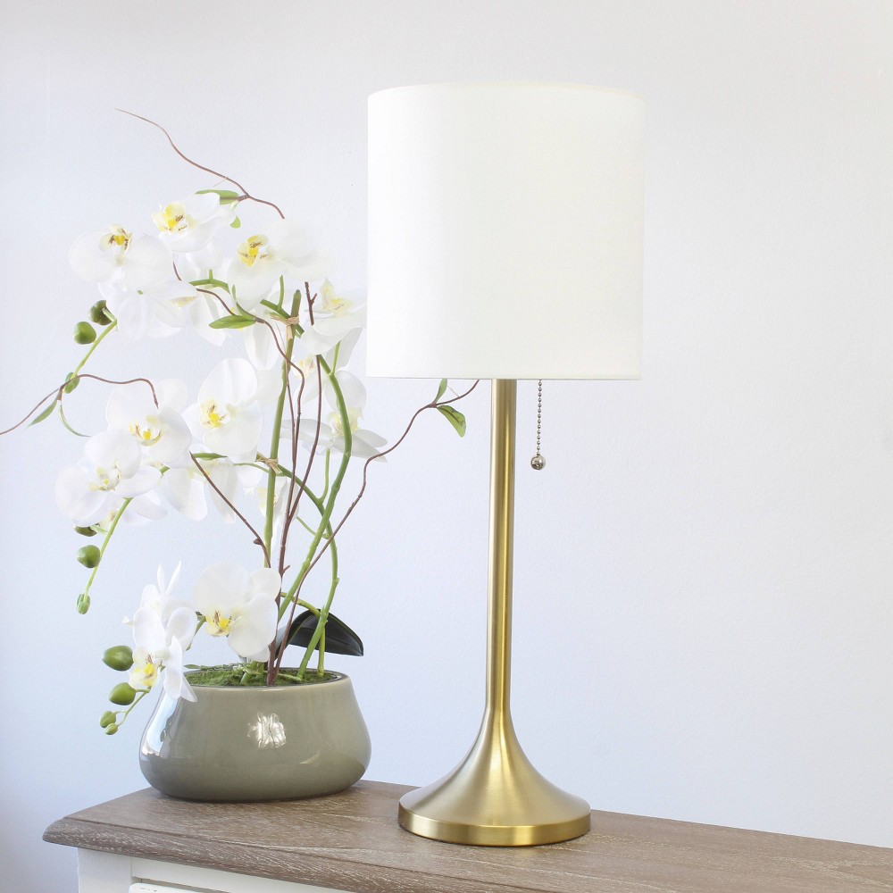 Tapered Desk Lamp with Fabric Drum Shade White - Simple Designs: ETL Listed, Metal Base, Silk Shade, 1-Way Switch