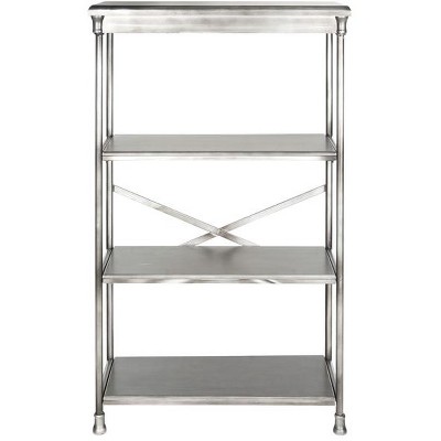 Transitional 3-Tier Dark Silver Iron & Wooden Etagere