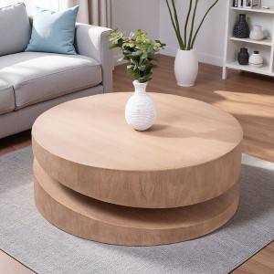 31.3" Natural Wood Round Accent Coffee Table - 1 of 4