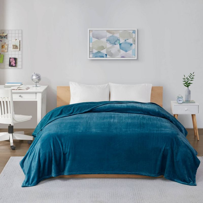 Microlight Plush Oversized Bed Blanket Teal, 3 of 7