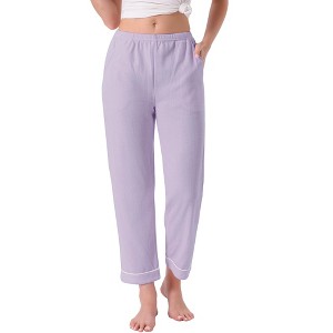 INSPIRE CHIC Women's Pajama Pants Cotton Knit Ribbed Elastic Waist Straight Leg with Pockets Loungewear - 1 of 4