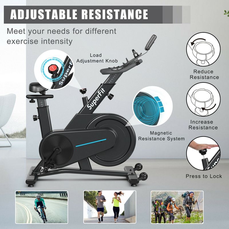 Costway Magnetic Exercise Gym Bike Indoor Cycling Bike w/Adjustable Seat Handle, 5 of 11