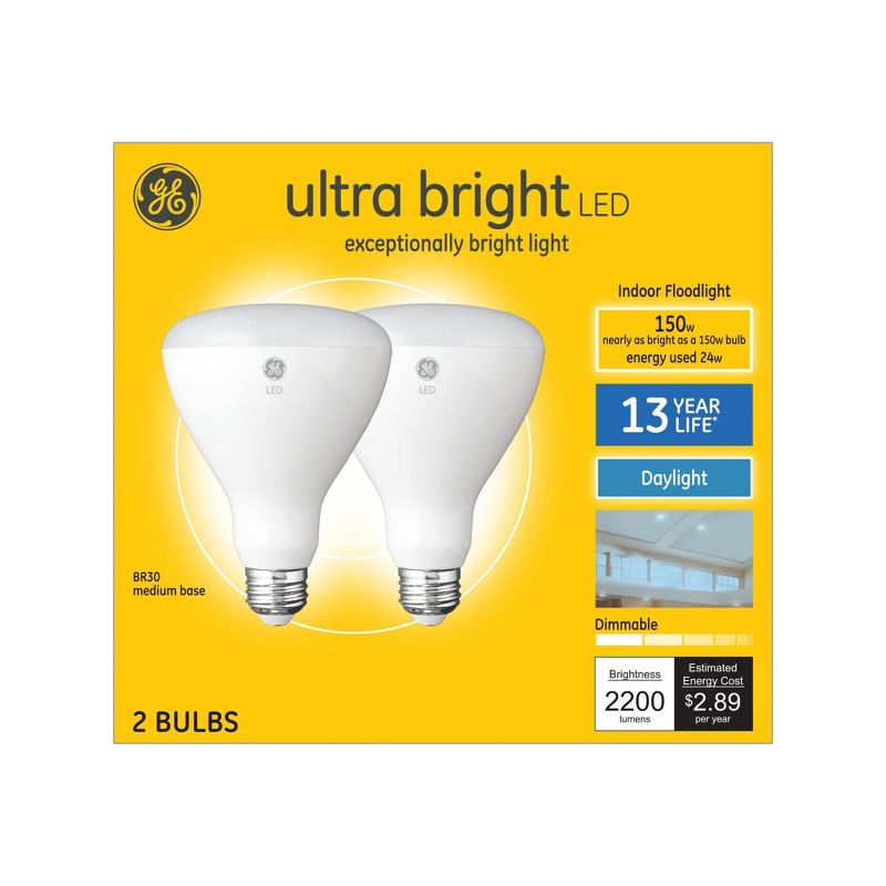 GE 2pk 150W BT30 Ultra Bright LED Daylight, 1 of 11