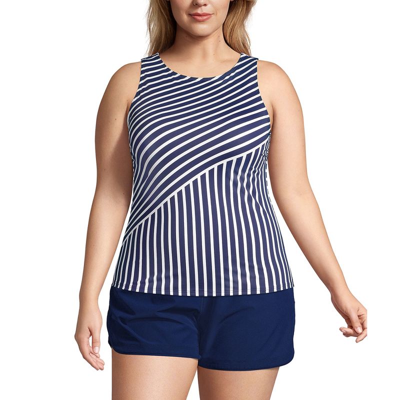 Lands' End Women's Plus Size Long Chlorine Resistant High Neck UPF 50 Modest Tankini Swimsuit Top, 1 of 7