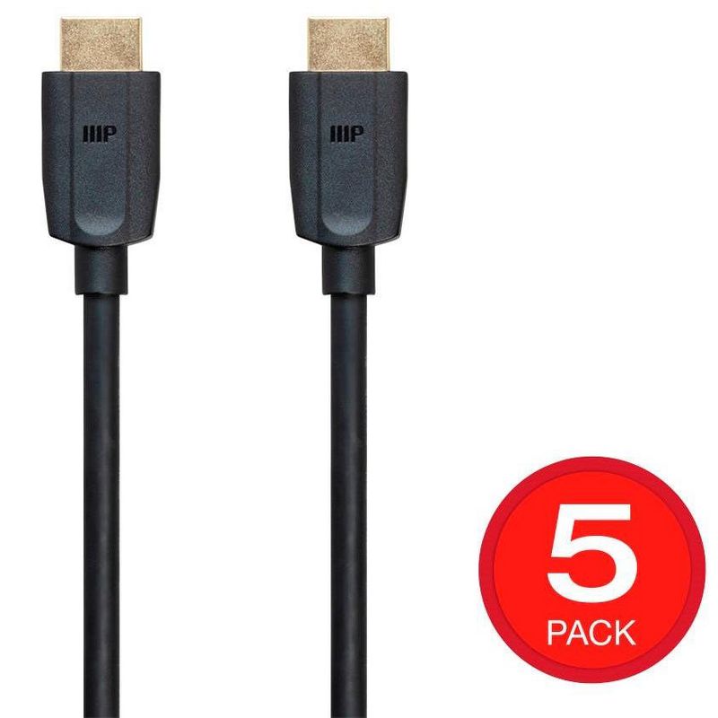 Monoprice 8K HDMI Cable - 6 Feet - Black (5 Pack) Ultra High Speed, 8K@60Hz, Dynamic HDR, 48Gbps, eARC, UHDTV, AMD FreeSync, Compatible with PS 5 / PS, 1 of 5